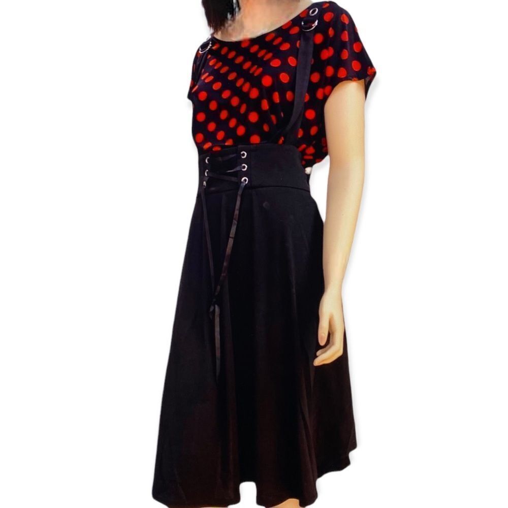 Black Suspender Straps A-Line Skirt - NEW
